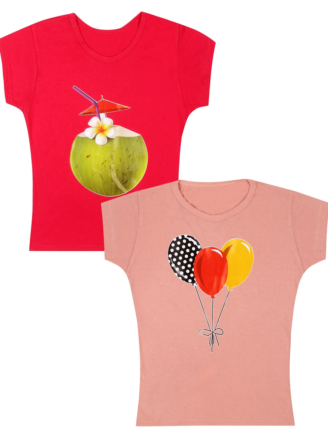 

CAREPLUS Girls Pack Of 2 Graphic Printed Cotton T-Shirts, Pink