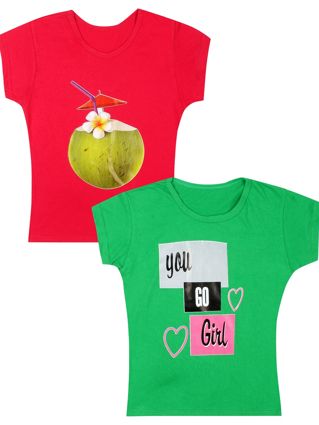 

CAREPLUS Girls Pack Of 2 Graphic Printed Casual Knitted Cotton Tops, Green