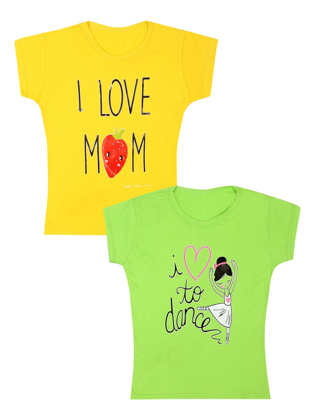

CAREPLUS Girls Pack Of 2 Typography Printed Round Neck Cotton T-Shirts, Yellow