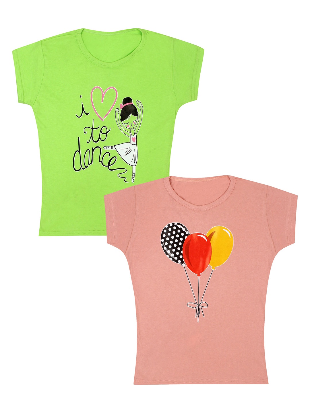 

CAREPLUS Girls Pack Of 2 Printed Cotton T-Shirts, Green