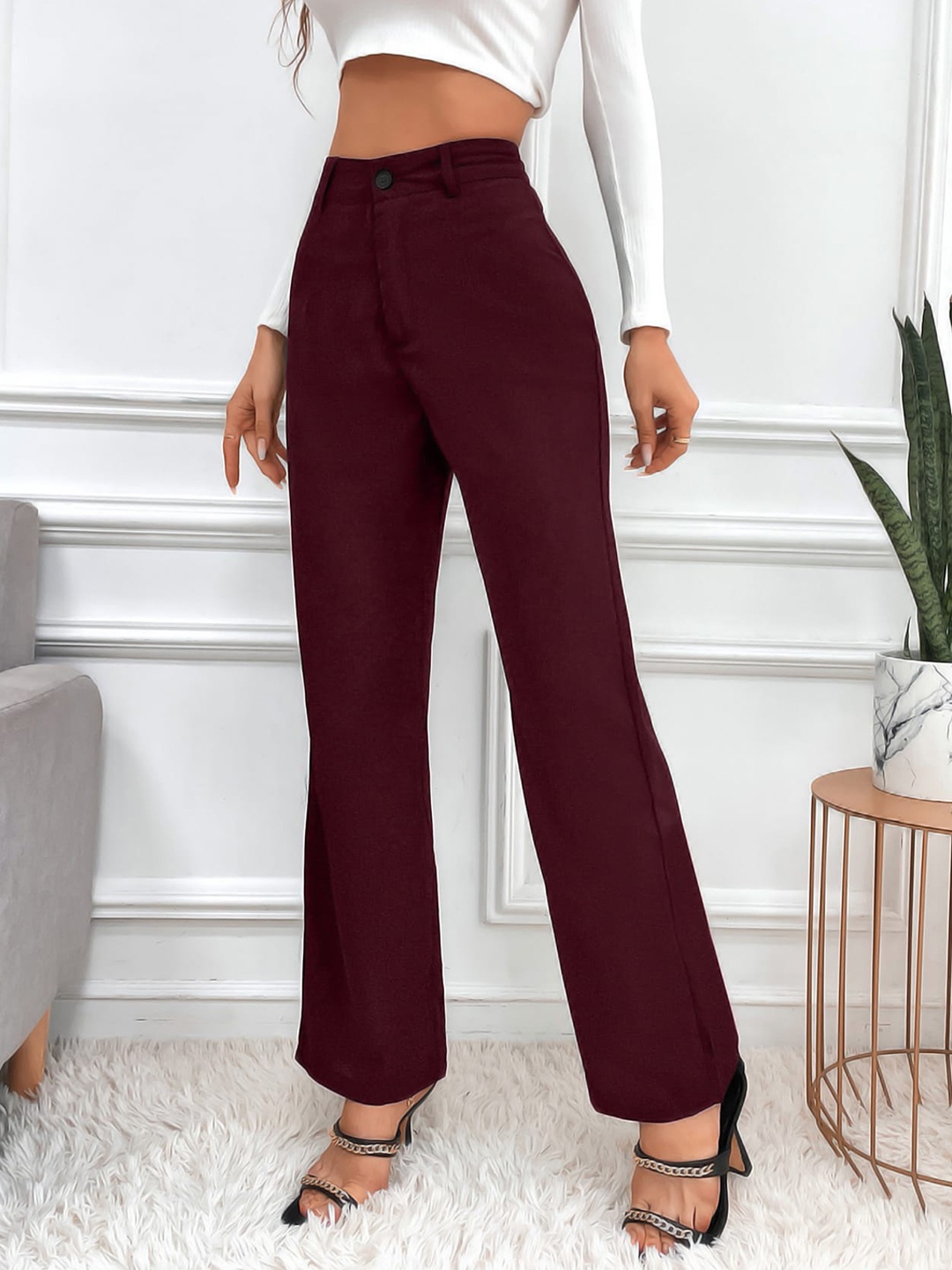 

LEE TEX Women Relaxed Straight Leg High-Rise Trousers, Maroon