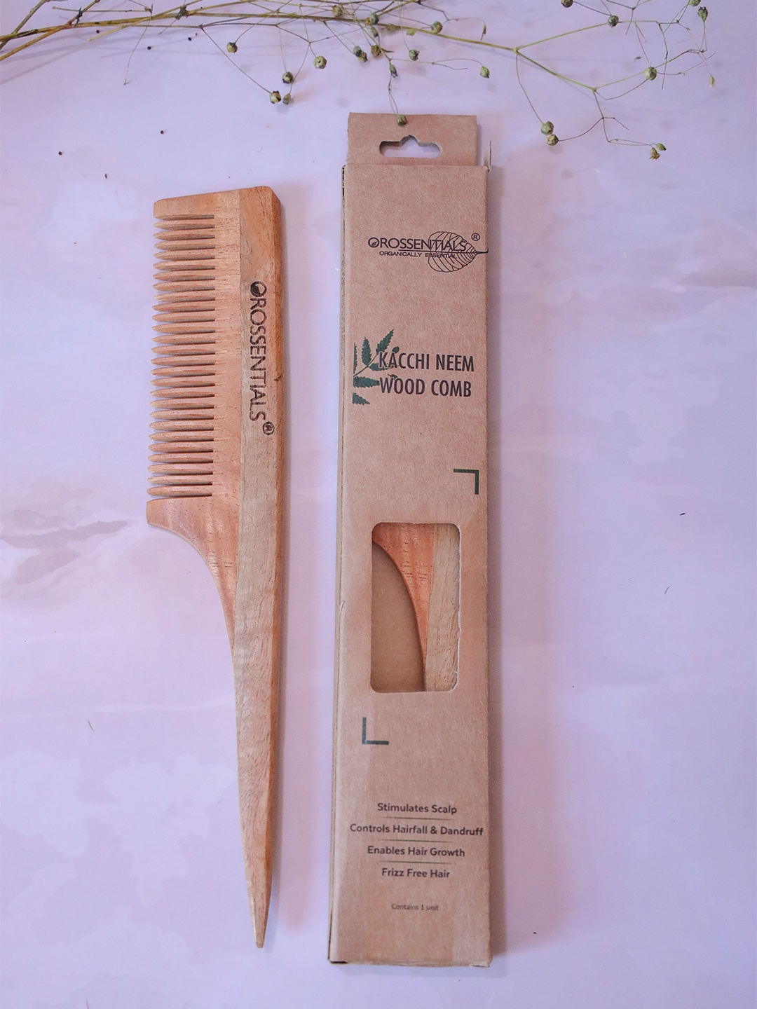 

OROSSENTIALS Neem Wood Long Tail Comb, Brown
