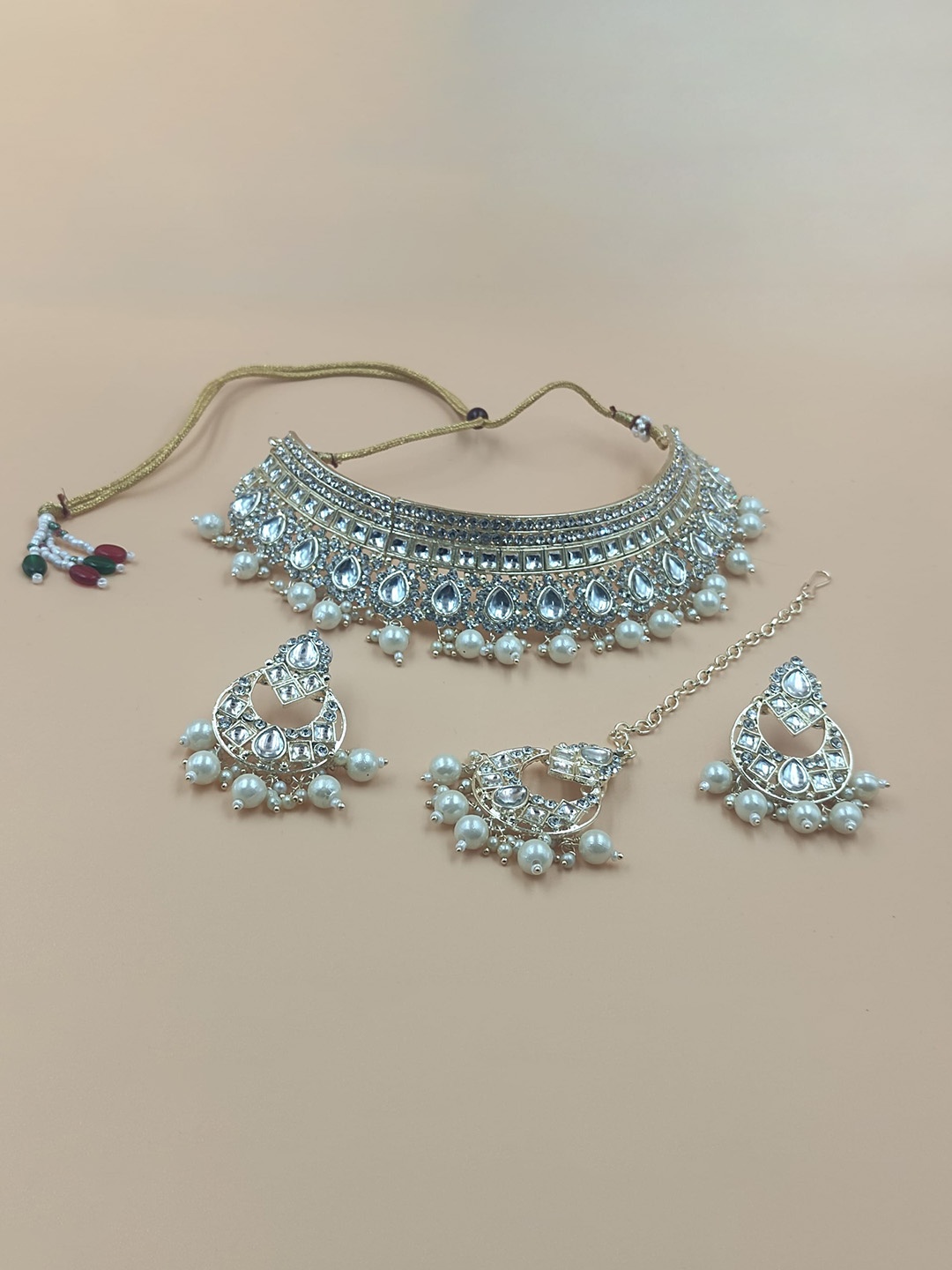 

Rhymee Gold-Plated Kundan-Studded Pearl-Beaded Jewellery Set