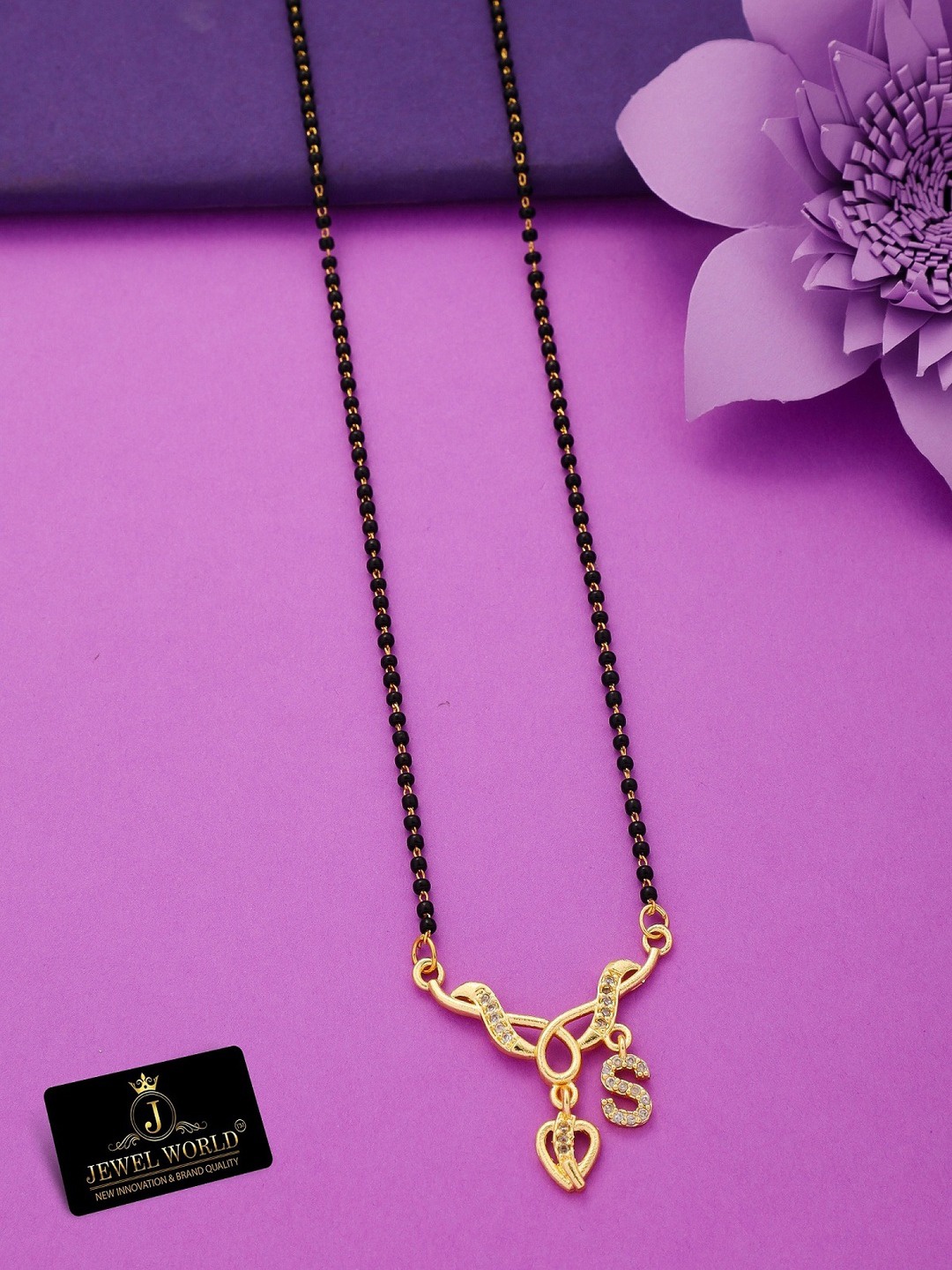 

JEWEL WORLD Gold-Plated Stone-Studded & Beaded Mangalsutra