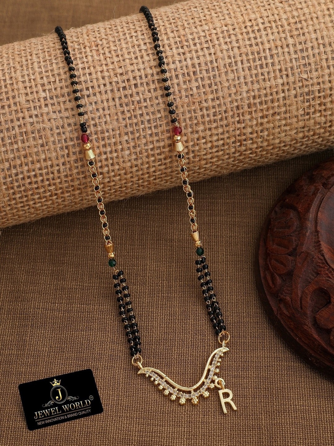 

JEWEL WORLD Gold-Plated Stone-Studded & Beaded Mangalsutra