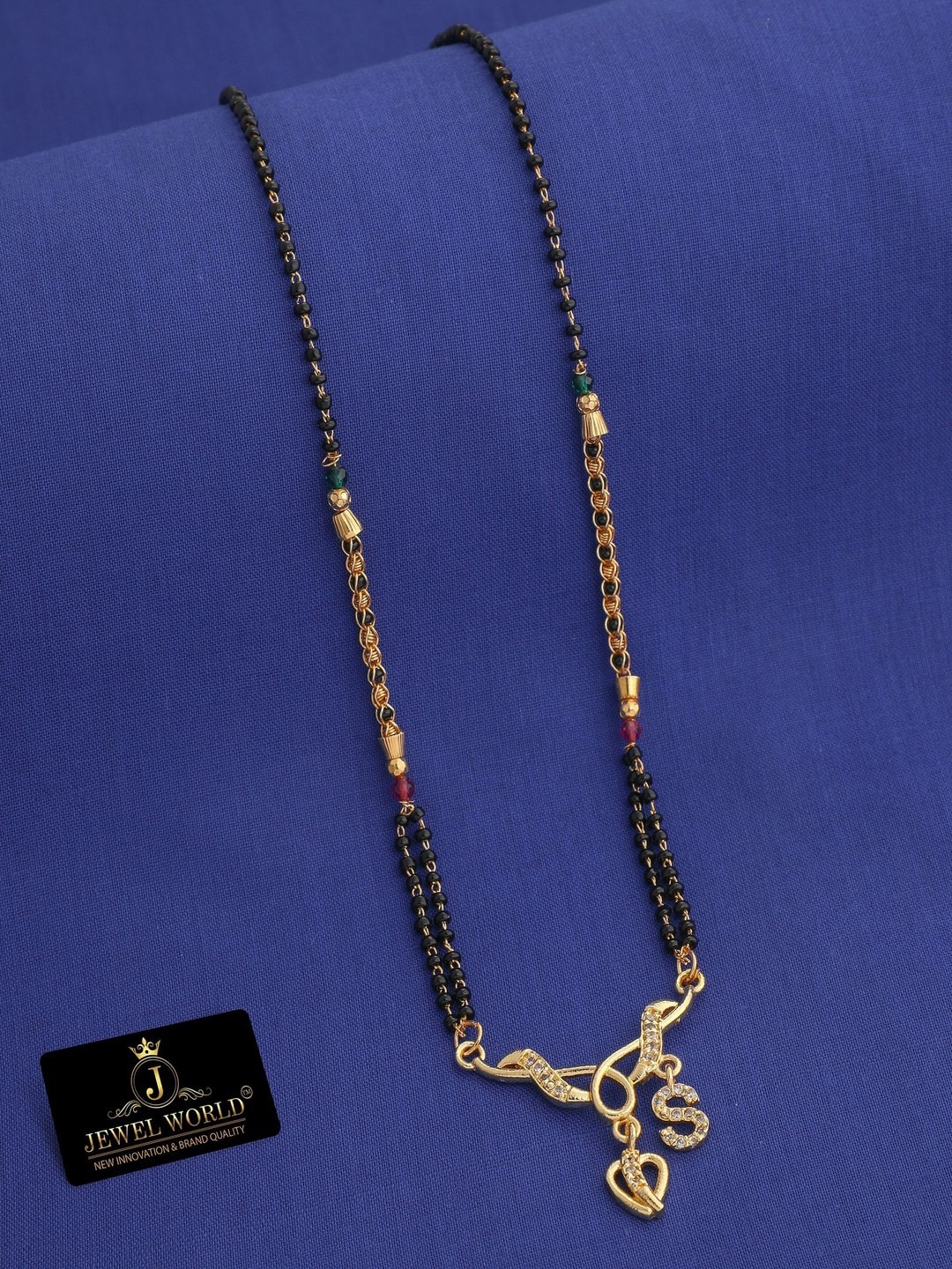 

JEWEL WORLD Gold-Plated Stone-Studded & Beaded Mangalsutra