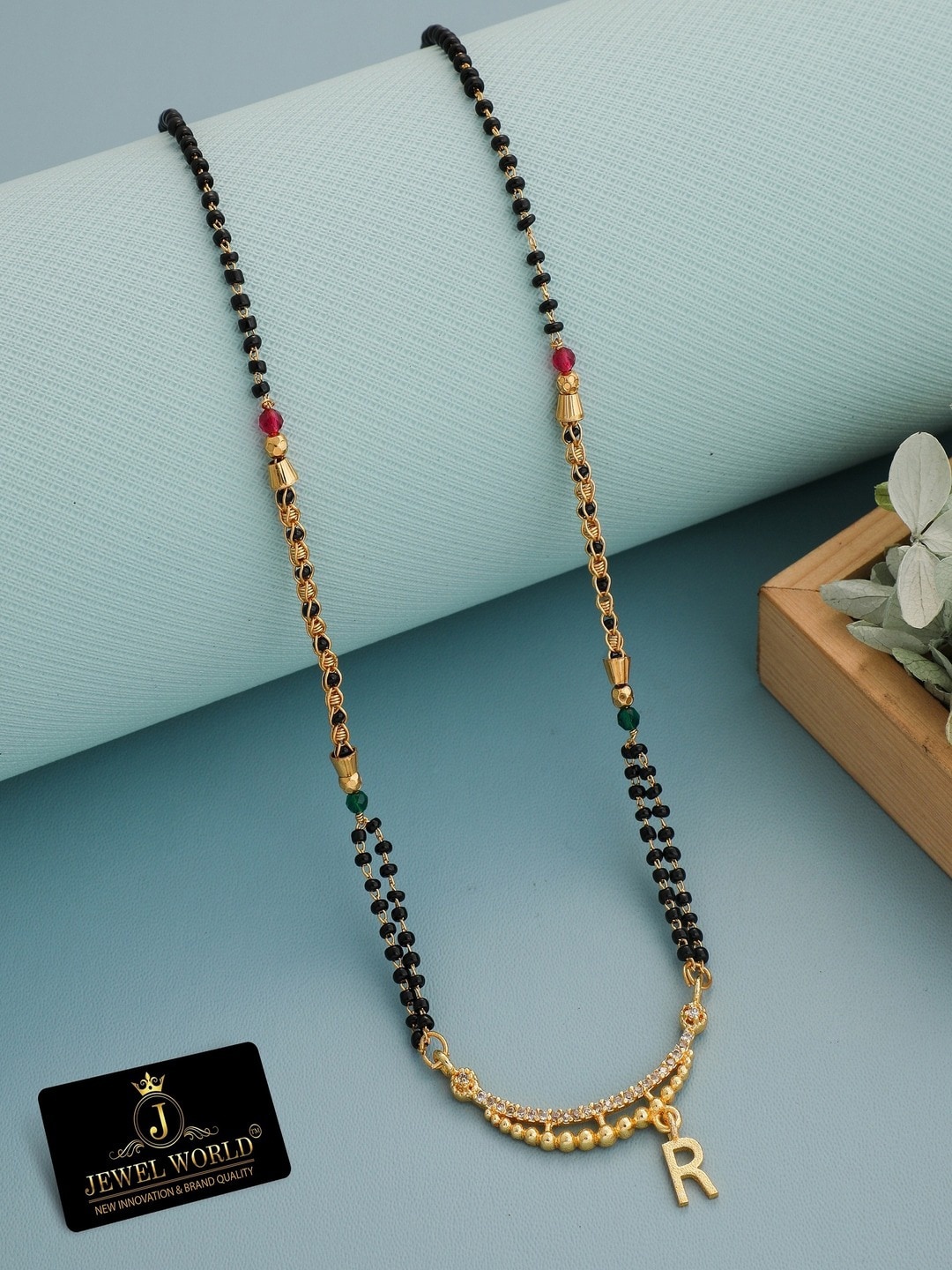 

JEWEL WORLD Gold-Plated Stone-Studded & Beaded Mangalsutra