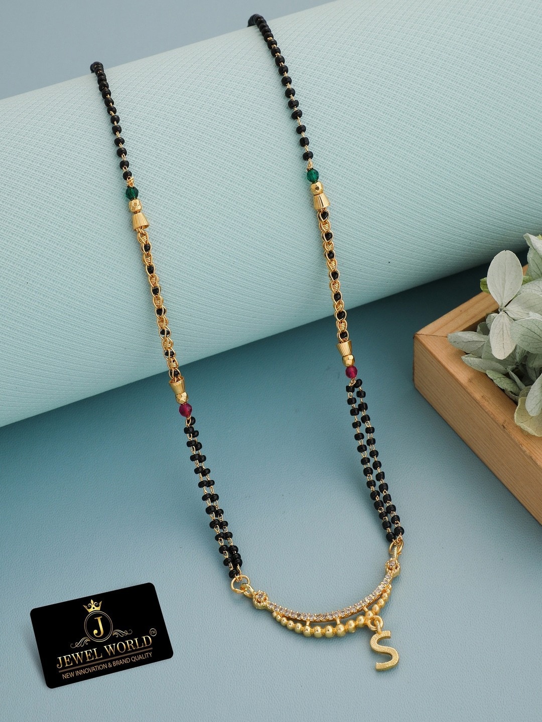

JEWEL WORLD Gold-Plated Stone-Studded & Beaded Mangalsutra