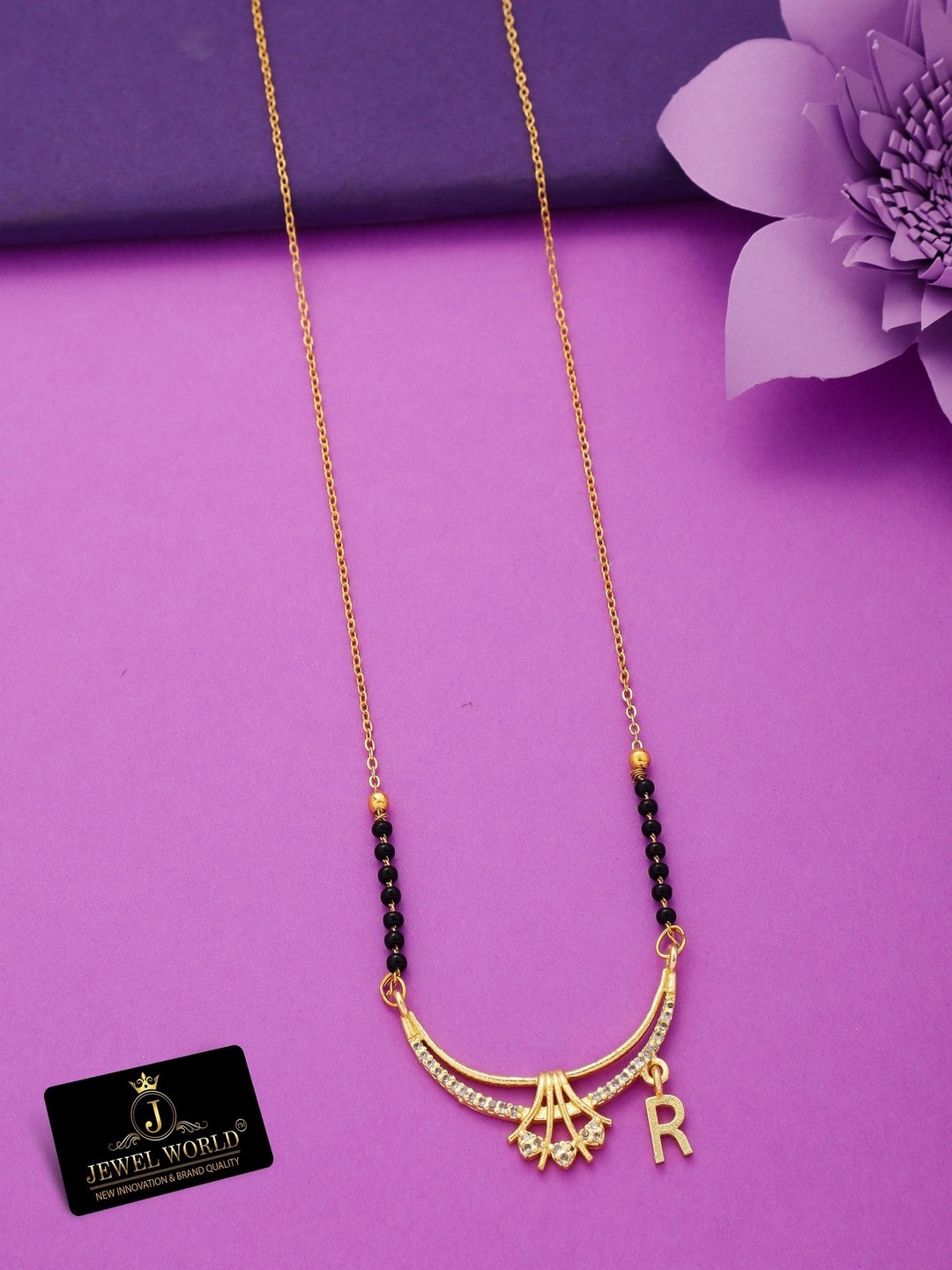 

JEWEL WORLD Gold-Plated Stone-Studded & Beaded Mangalsutra