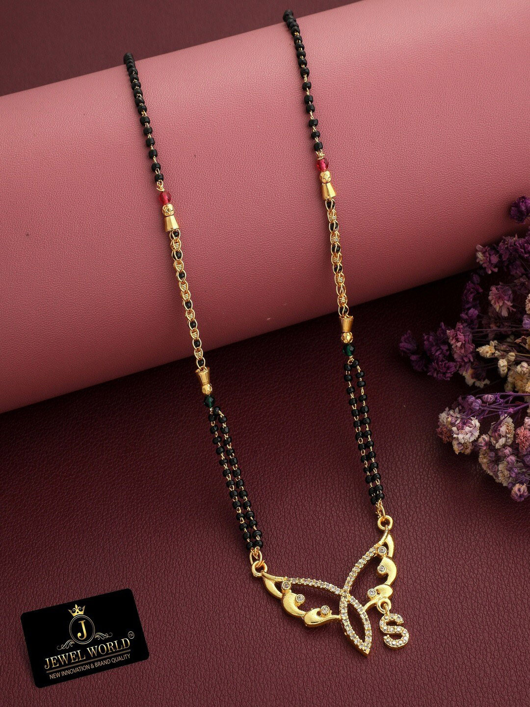 

JEWEL WORLD Gold-Plated Stone-Studded & Beaded Mangalsutra