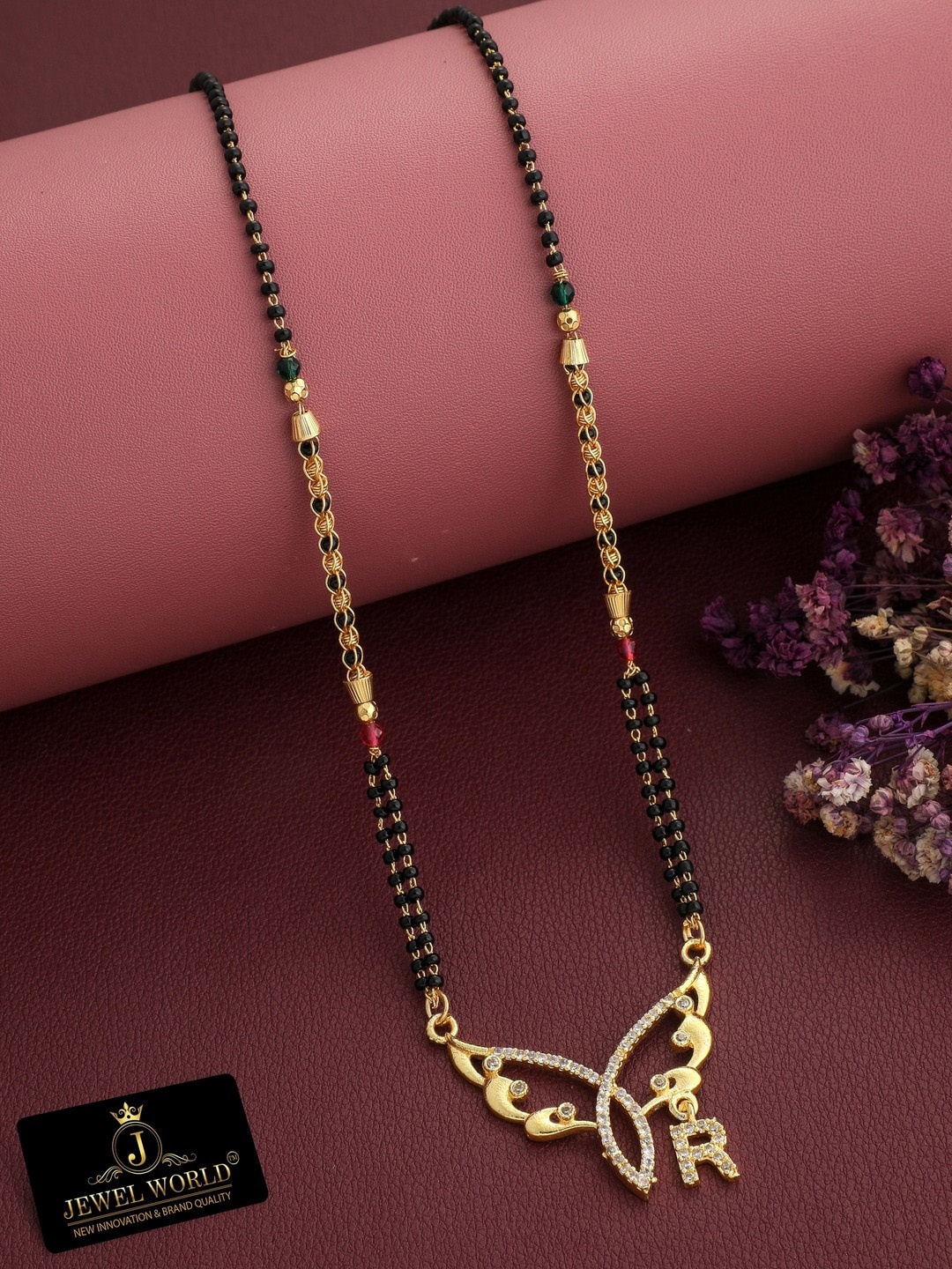 

JEWEL WORLD Gold-Plated Stone-Studded & Beaded Mangalsutra
