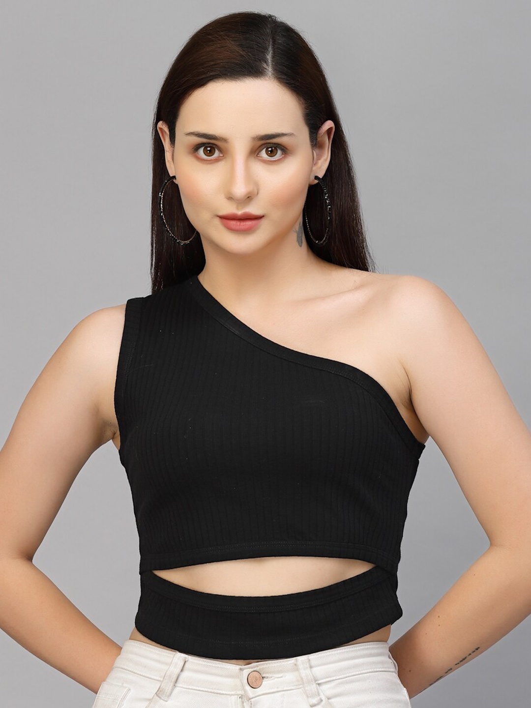 

Strong And Brave Odour Free Cut-Out One Shoulder Cotton Fitted Top, Black