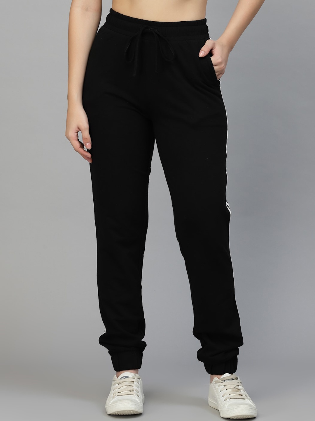 

Strong And Brave Women Cotton Regular Odour Free Joggers, Black