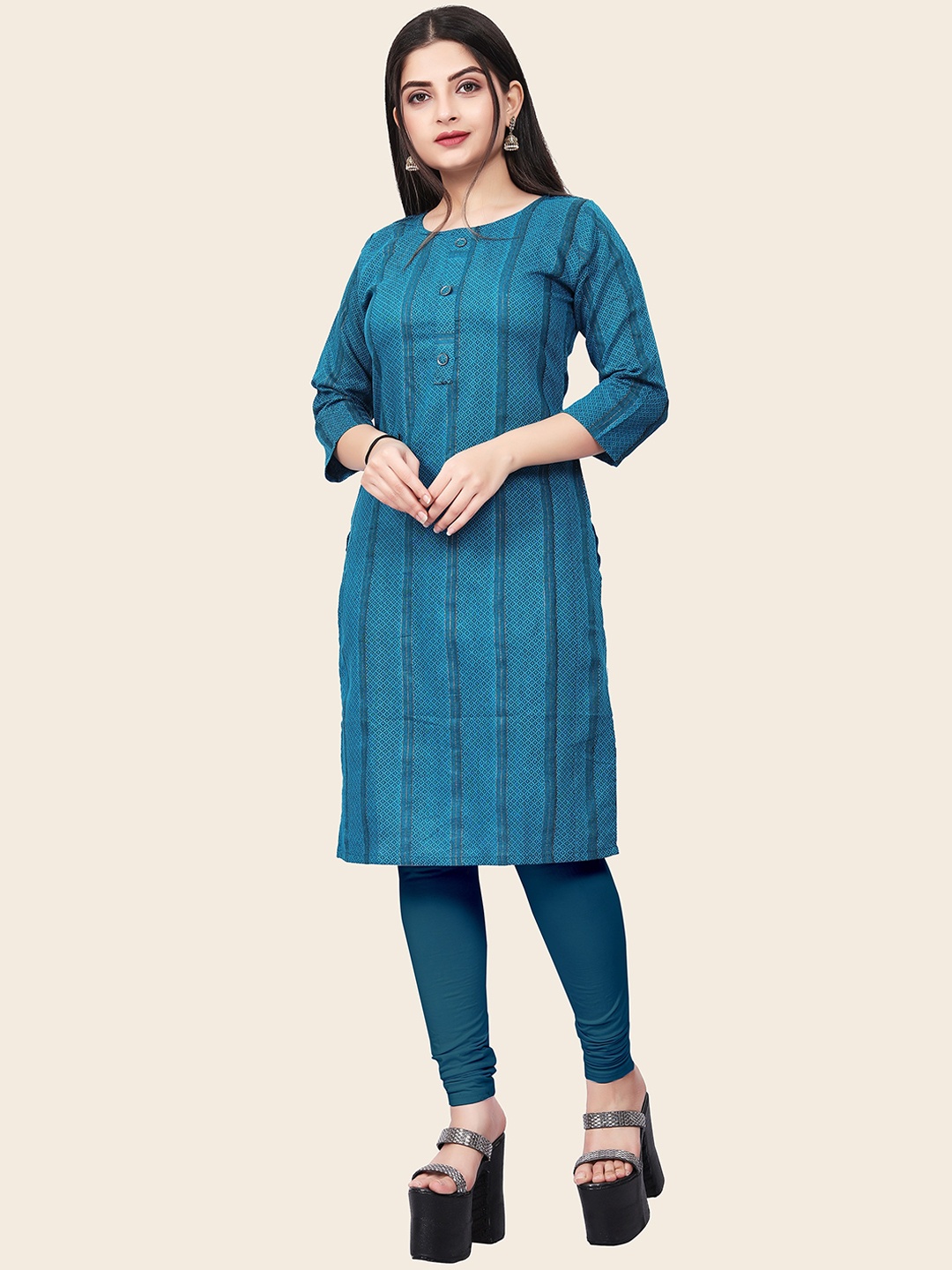 

KALINI Ethnic Motifs Printed Straight Kurta, Blue