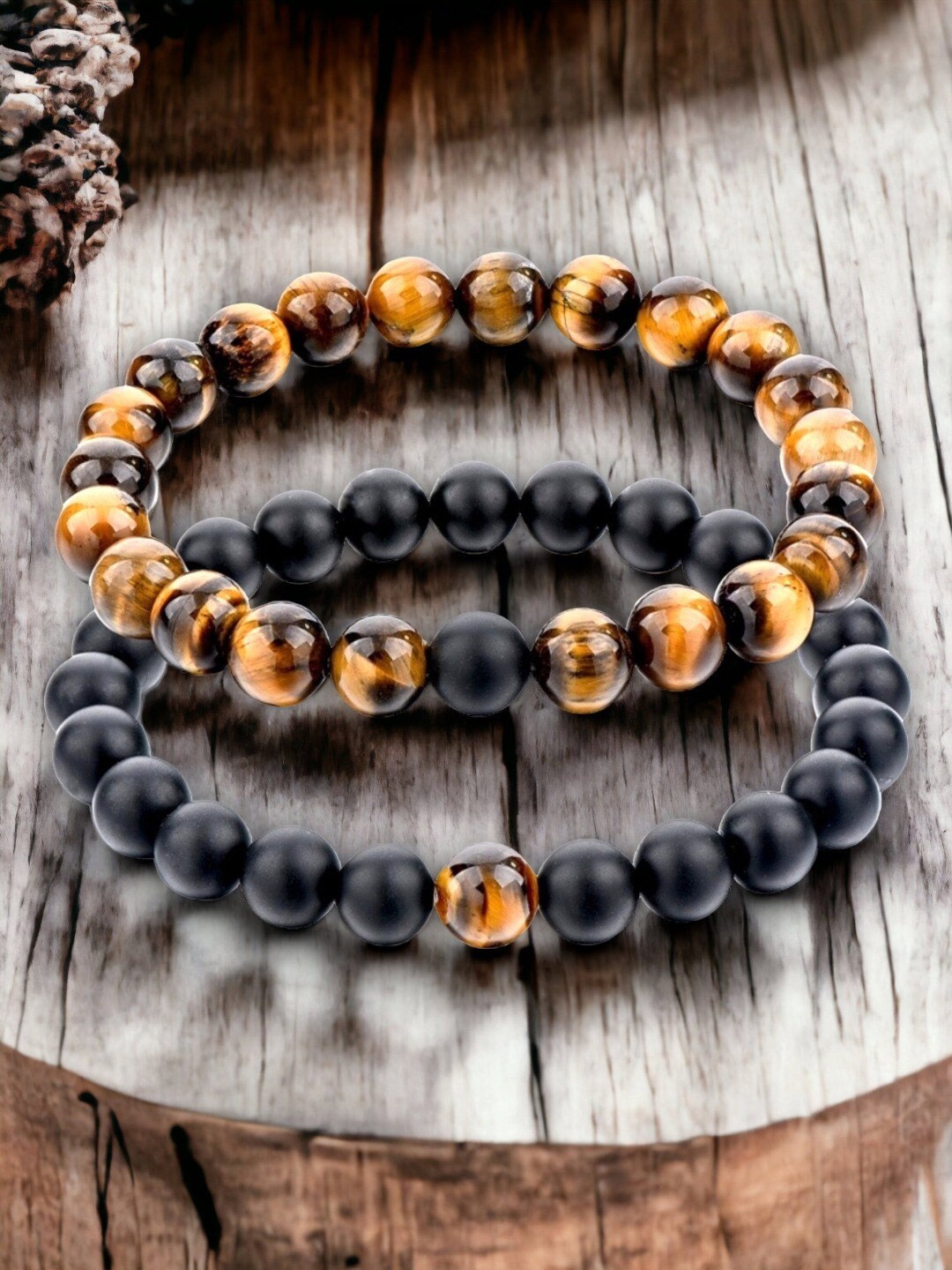 

HOT AND BOLD Set Of 2 Beaded Elasticated Bracelet, Black