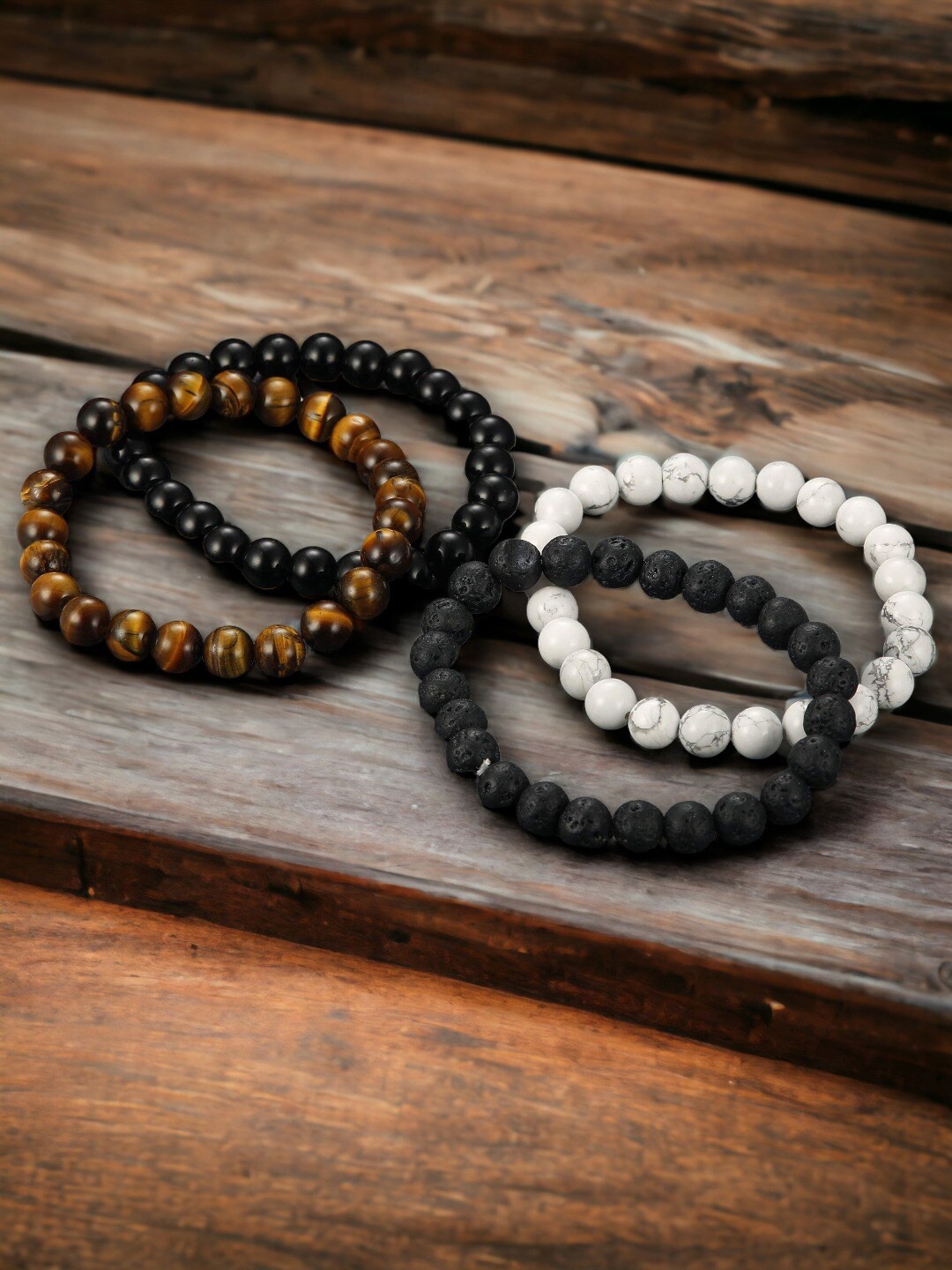 

HOT AND BOLD Set Of 4 Beaded Elasticated Bracelet, Black