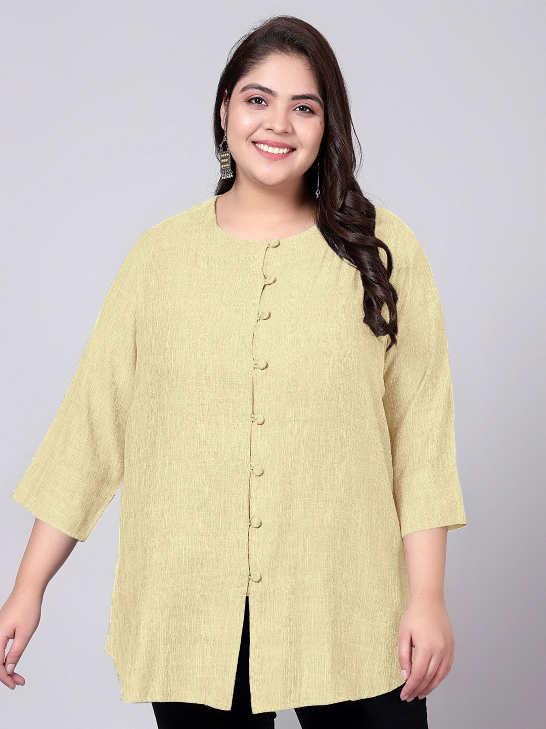 Indietoga Plus Size Round Neck Tunic, Yellow