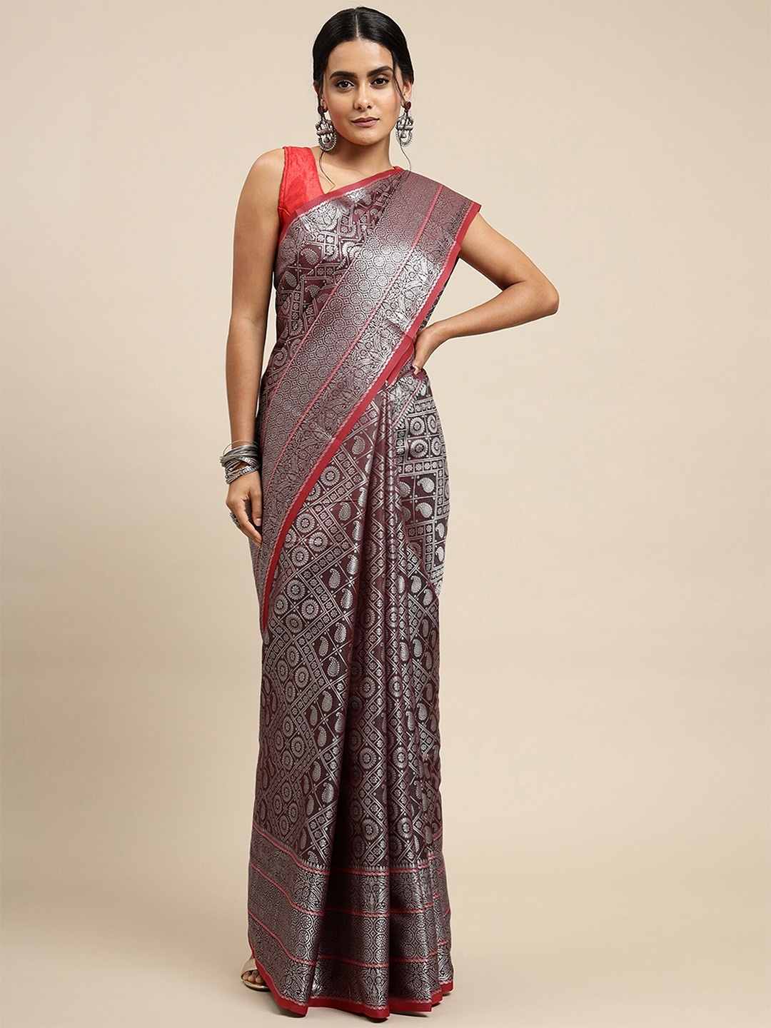 

AVANTIKA FASHION Ethnic Motif Zari Pure Silk Kanjeevaram Saree, Maroon