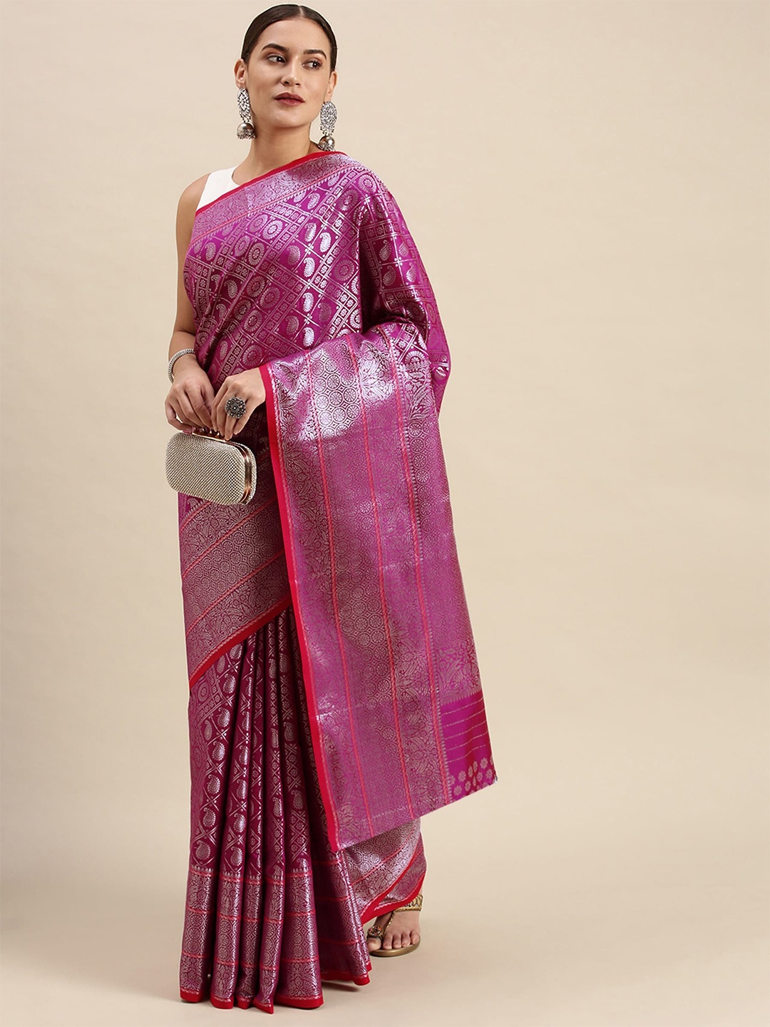 

AVANTIKA FASHION Ethnic Woven Design Zari Pure Silk Kanjeevaram Saree, Pink