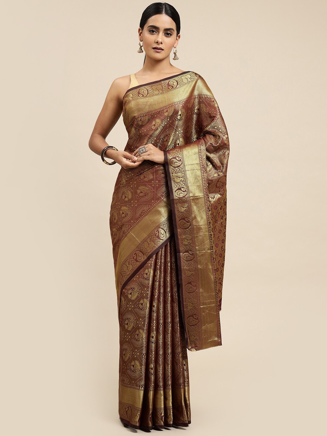 

AVANTIKA FASHION Ethnic Motif Zari Pure Silk Kanjeevaram Saree, Maroon