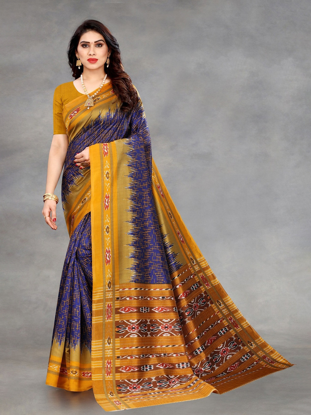 

APNISHA Abstract Printed Bhagalpuri Saree, Navy blue