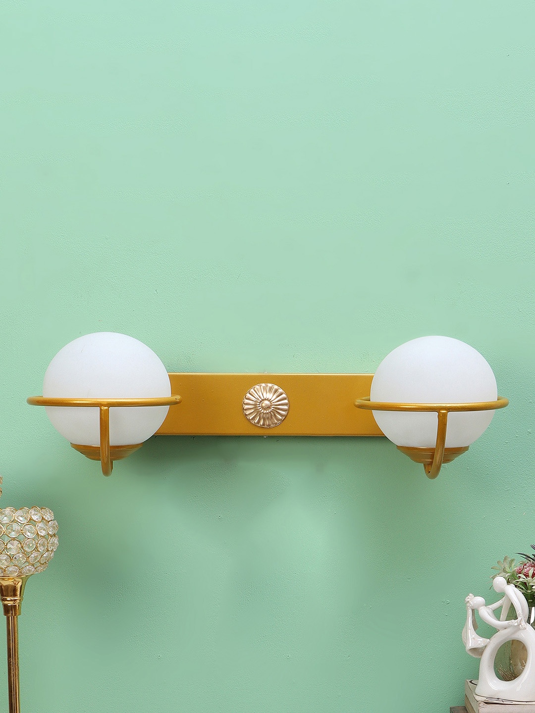 

MFD HOME FURNISHING White 2 Pieces Glass Wall Lamp, Gold