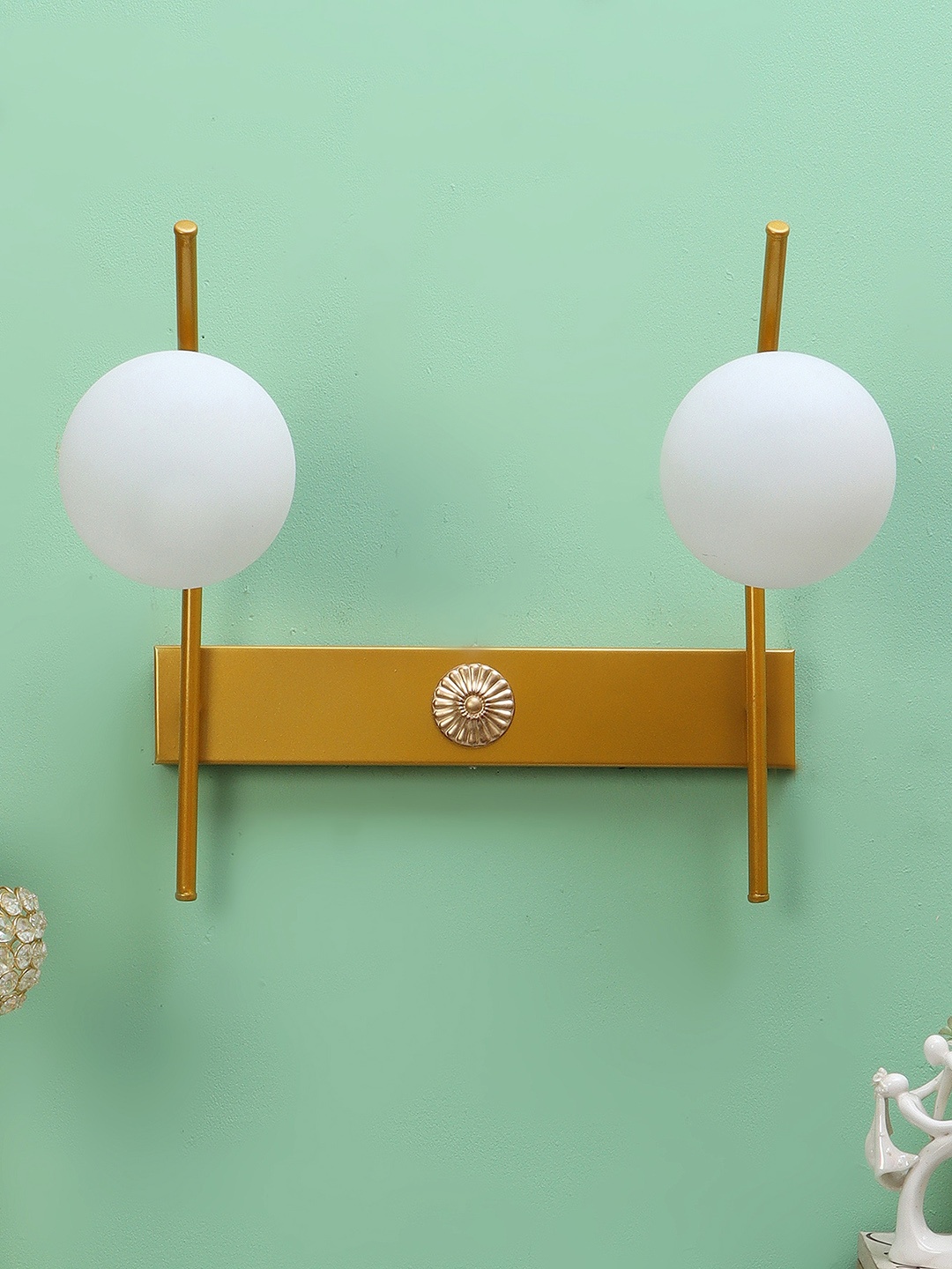 

MFD HOME FURNISHING Golden & White Spherical Glass Wall Lamp, Gold