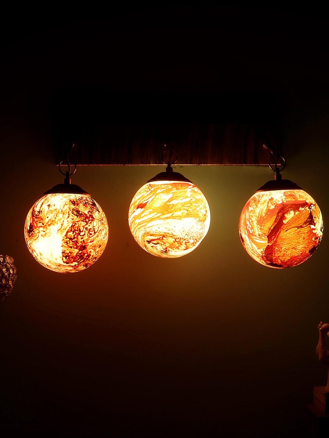 

MFD HOME FURNISHING Golden & Red Printed Spherical Wall Lamp, Gold