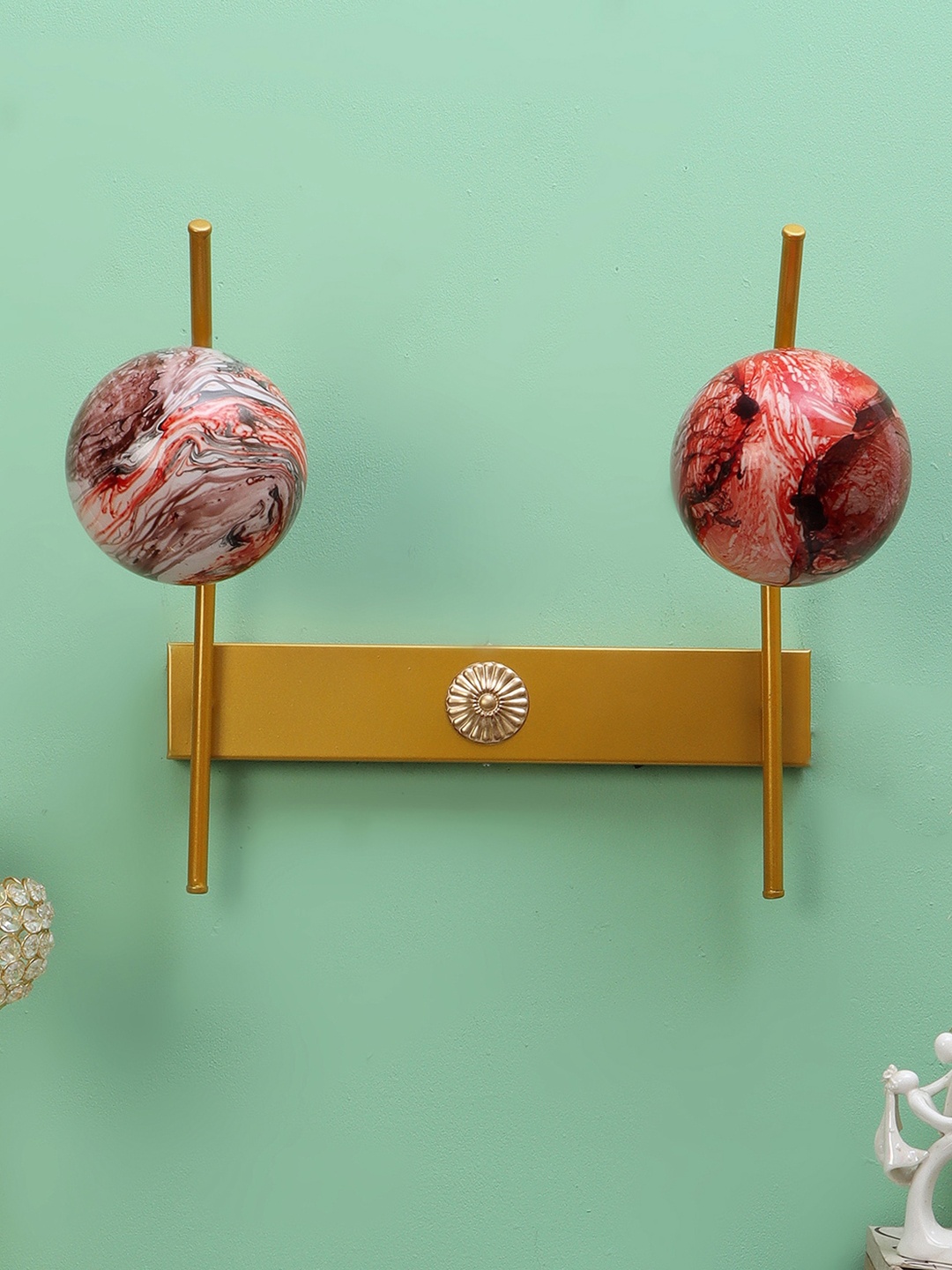 

MFD HOME FURNISHING Golden & Red Printed Spherical Wall Lamp, Gold