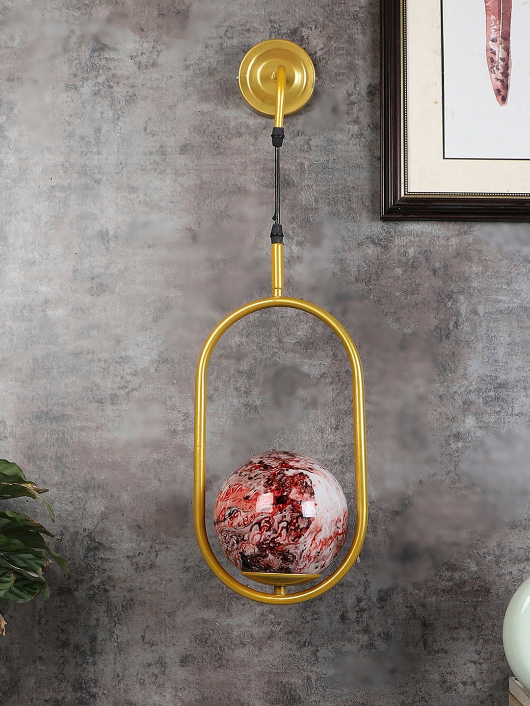 

MFD HOME FURNISHING Golden & Red Printed Glass Wall Lamp, Gold