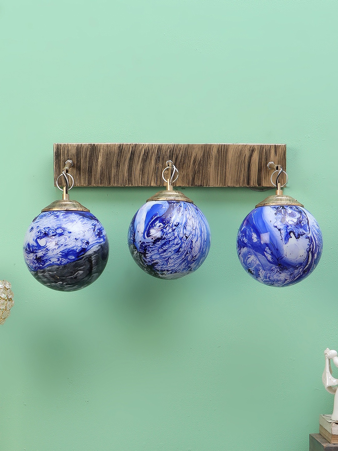 

MFD HOME FURNISHING Golden & Blue Printed Spherical Wall Lamp, Gold