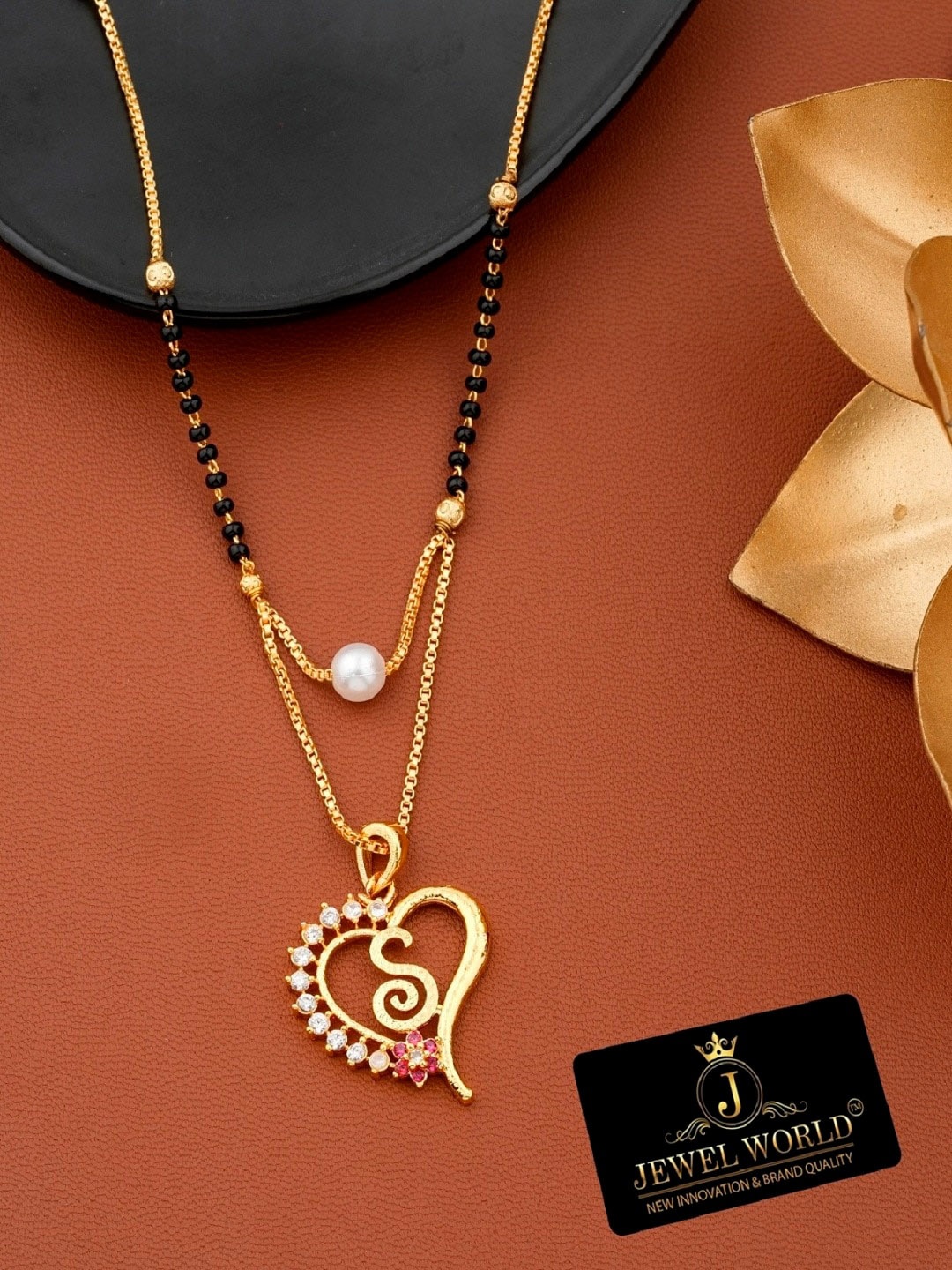 

JEWEL WORLD Gold-Plated Stone-Studded & Beaded Mangalsutra