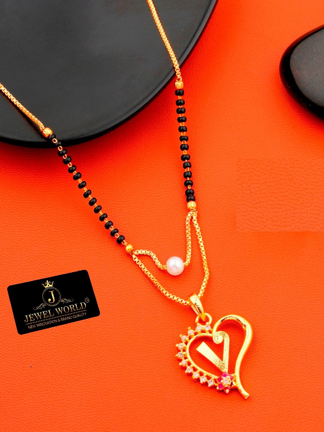 

JEWEL WORLD Gold-Plated Stone-Studded & Beaded Mangalsutra