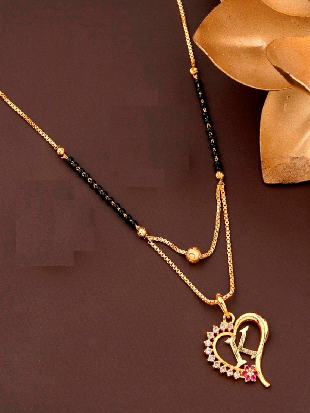 

JEWEL WORLD Gold-Plated Stone-Studded & Beaded Mangalsutra