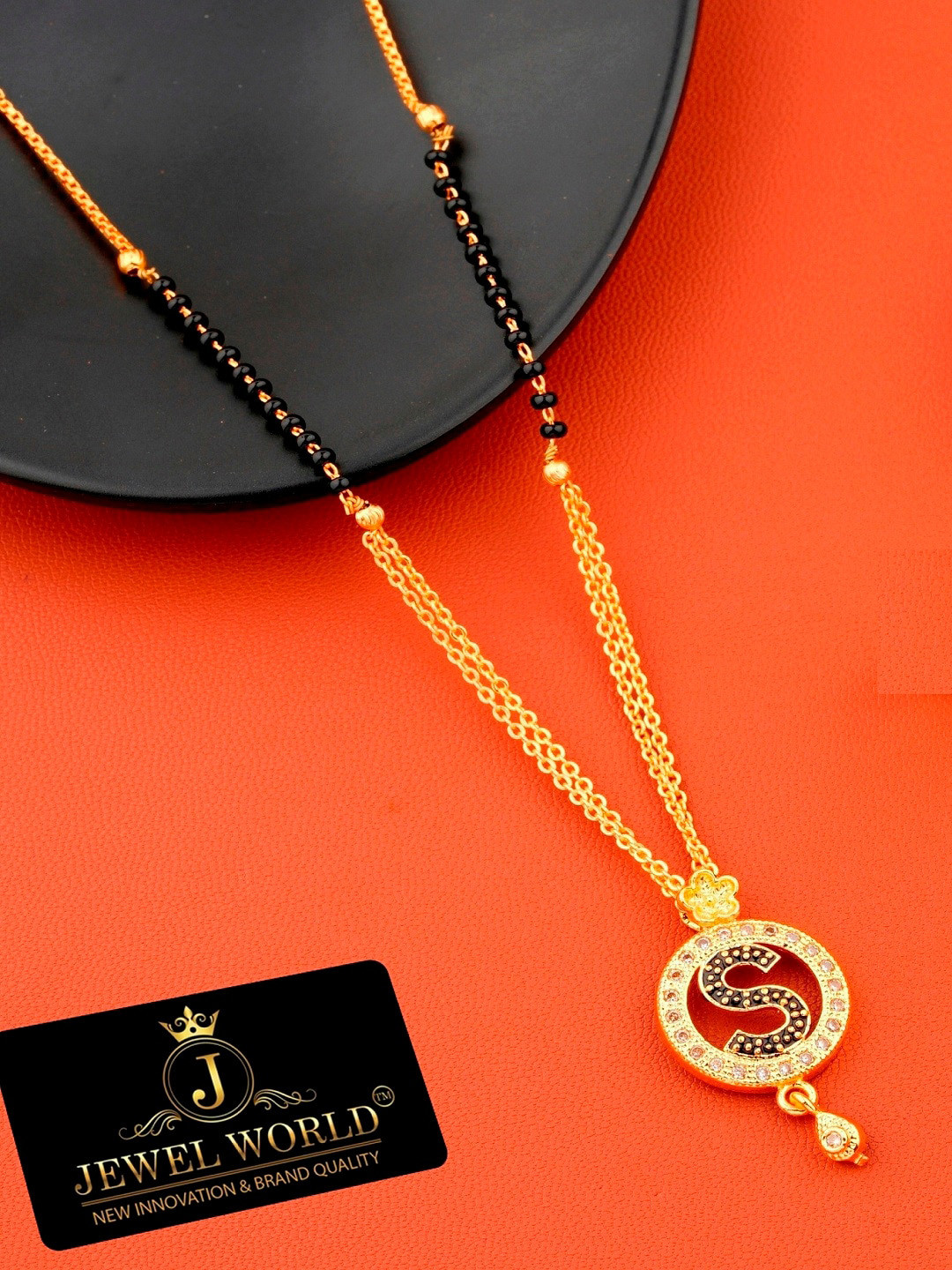 

JEWEL WORLD Gold-Plated Stone-Studded & Beaded Mangalsutra