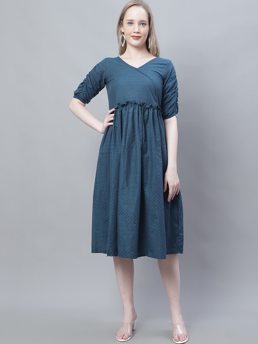 

Enchanted Drapes V-Neck Empire Midi Dress, Blue