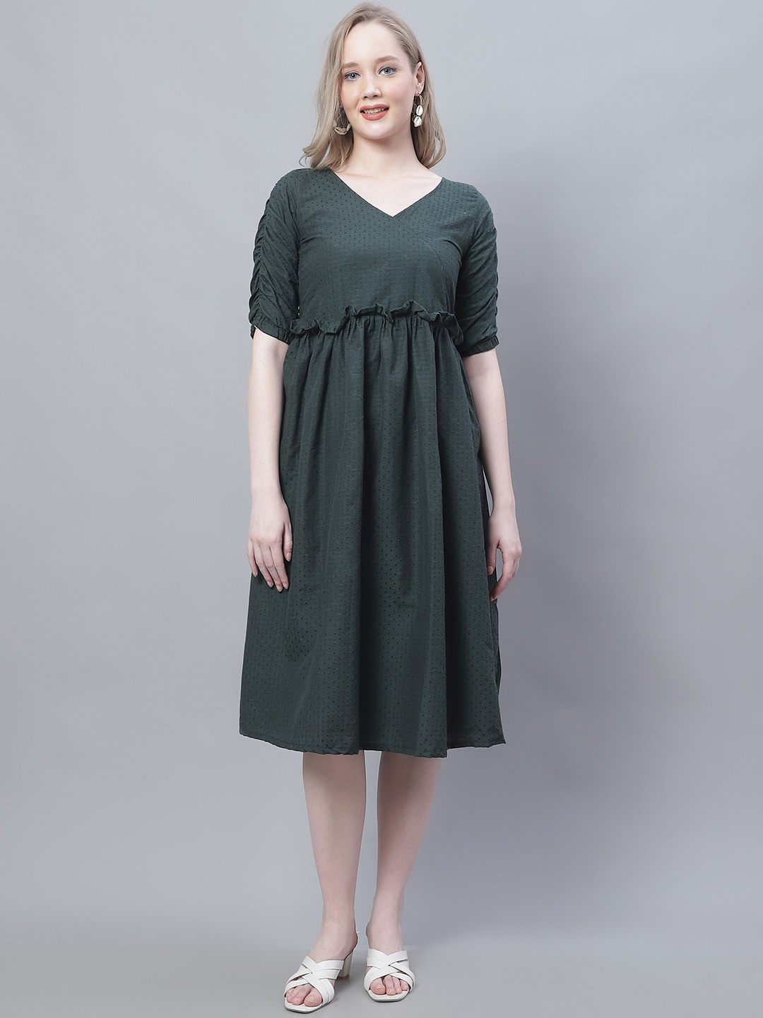 

Enchanted Drapes V-Neck Empire Dress, Green