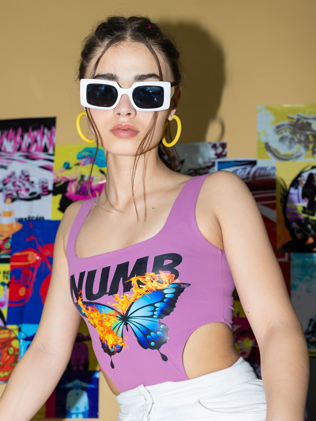 

Stylecast X Hersheinbox Purple Graphic Printed Tank Top