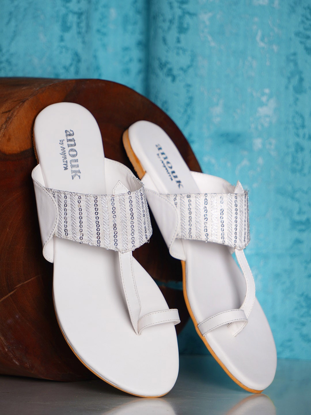 

Anouk Embellished Fabric Open One Toe Flats, White