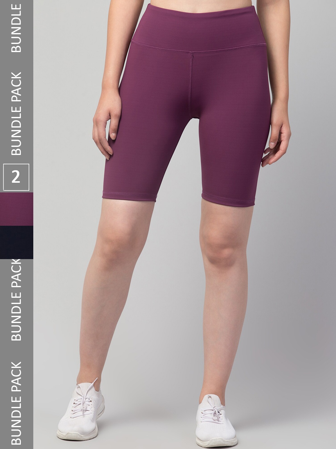 

Apraa & Parma Women Pack Of 2 Skinny Fit High-Rise Cycling Shorts, Navy blue