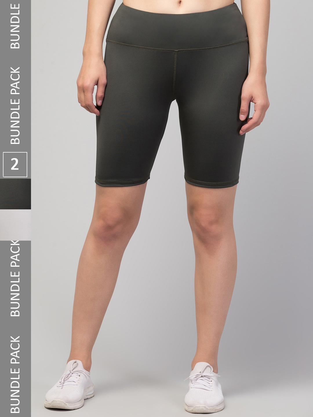 

Apraa & Parma Women Pack Of 2 Skinny Fit High-Rise Biker Shorts, Grey