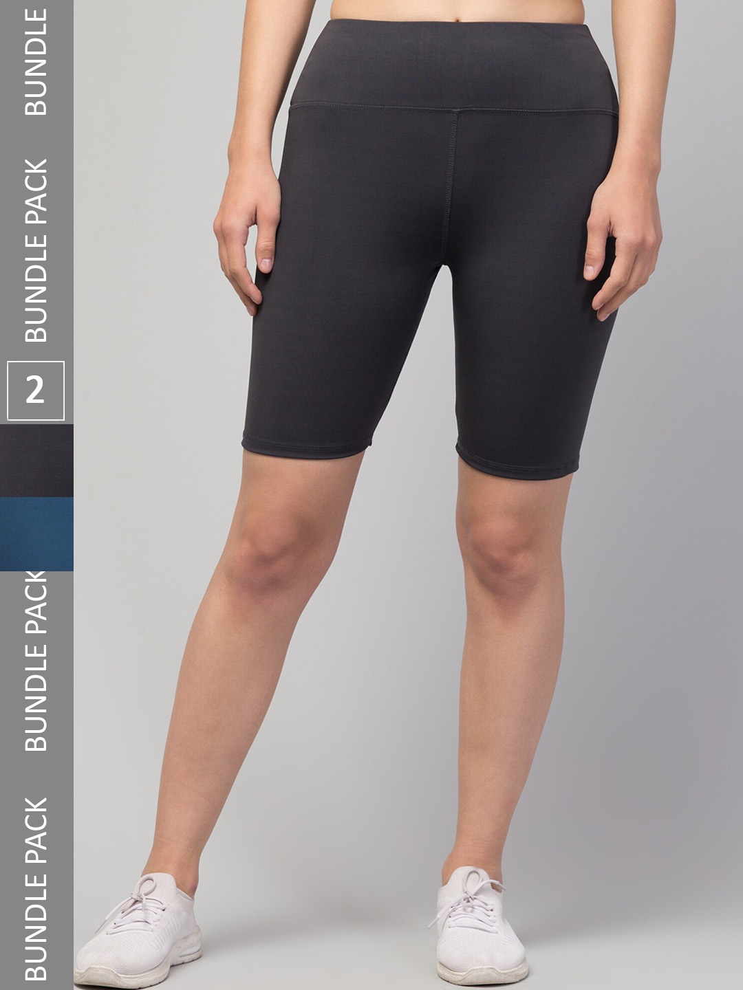 

Apraa & Parma Women Pack Of 2 Skinny Fit High-Rise Cycling Biker Shorts, Grey