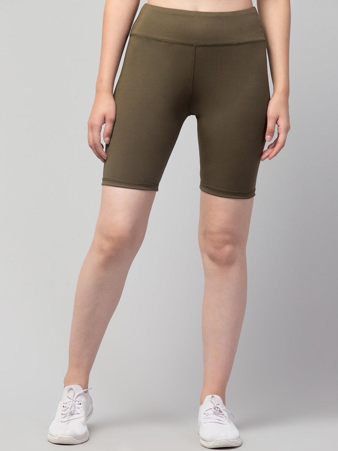 Apraa & Parma Women Skinny Fit High-Rise Training Or Gym Sports Shorts, Olive