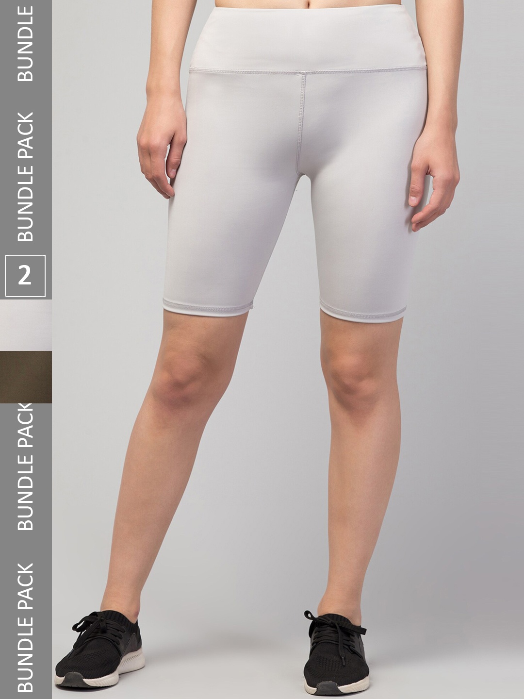 

Apraa & Parma Women Pack Of 2 Skinny Fit High-Rise Cycling Biker Shorts, Grey