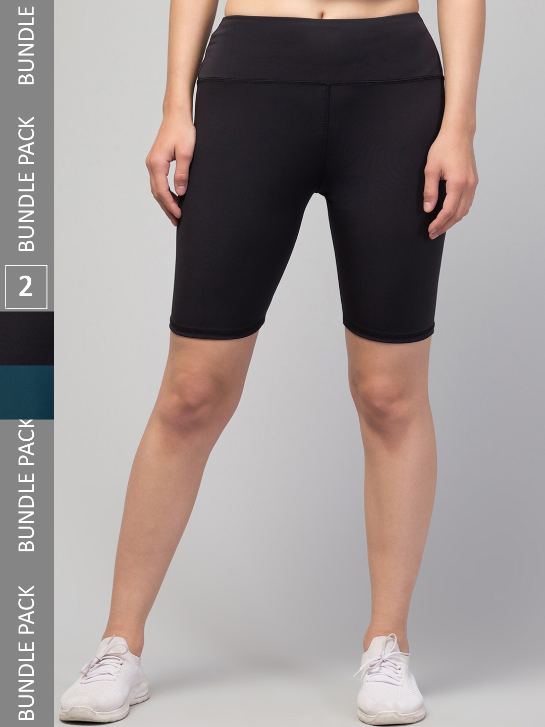 

Apraa & Parma Pack Of 2 Women Skinny Fit High-Rise Yoga Sports Shorts, Black