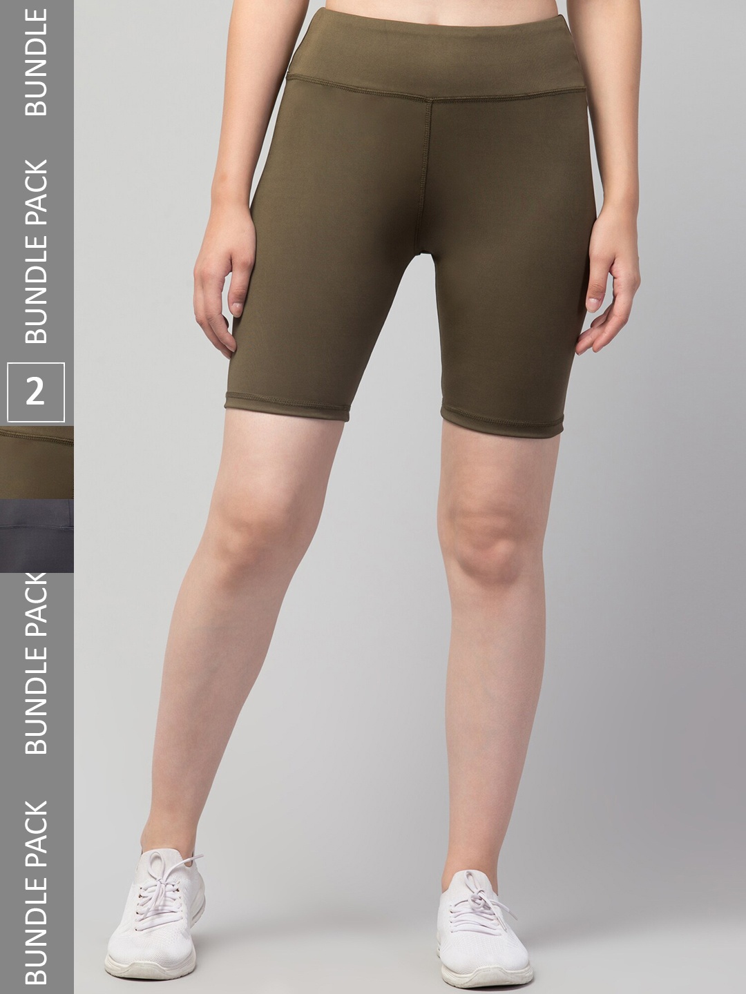 

Apraa & Parma Women Pack Of 2 Skinny Fit High-Rise Cycling Biker Shorts, Olive