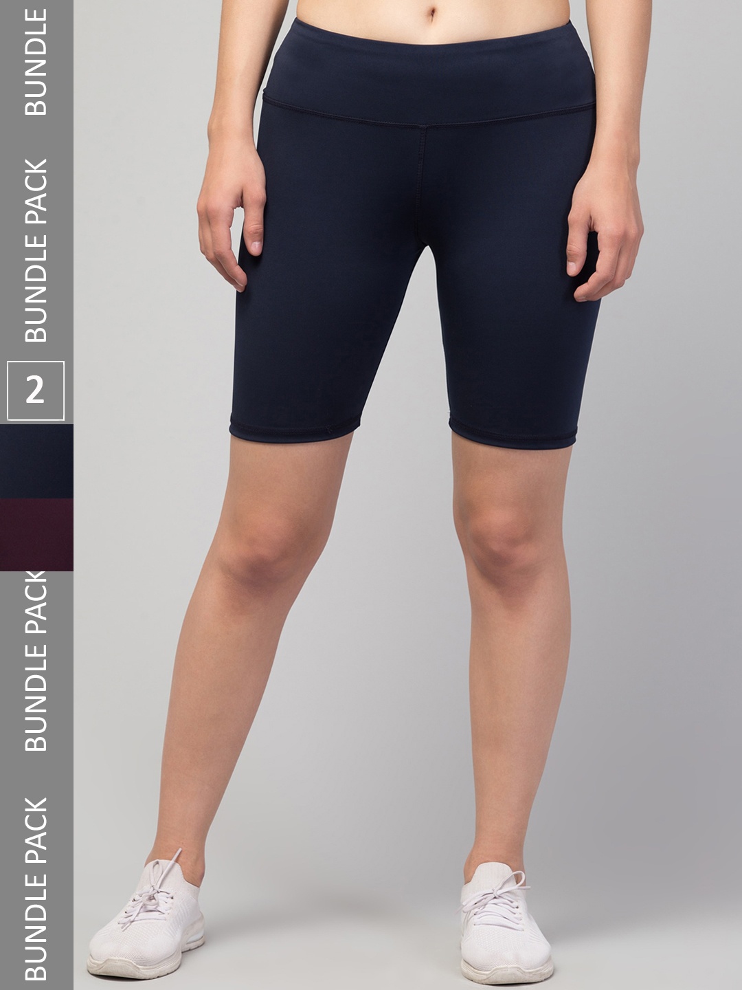

Apraa & Parma Women Pack Of 2 Skinny Fit High-Rise Training Or Gym Sports Shorts, Navy blue