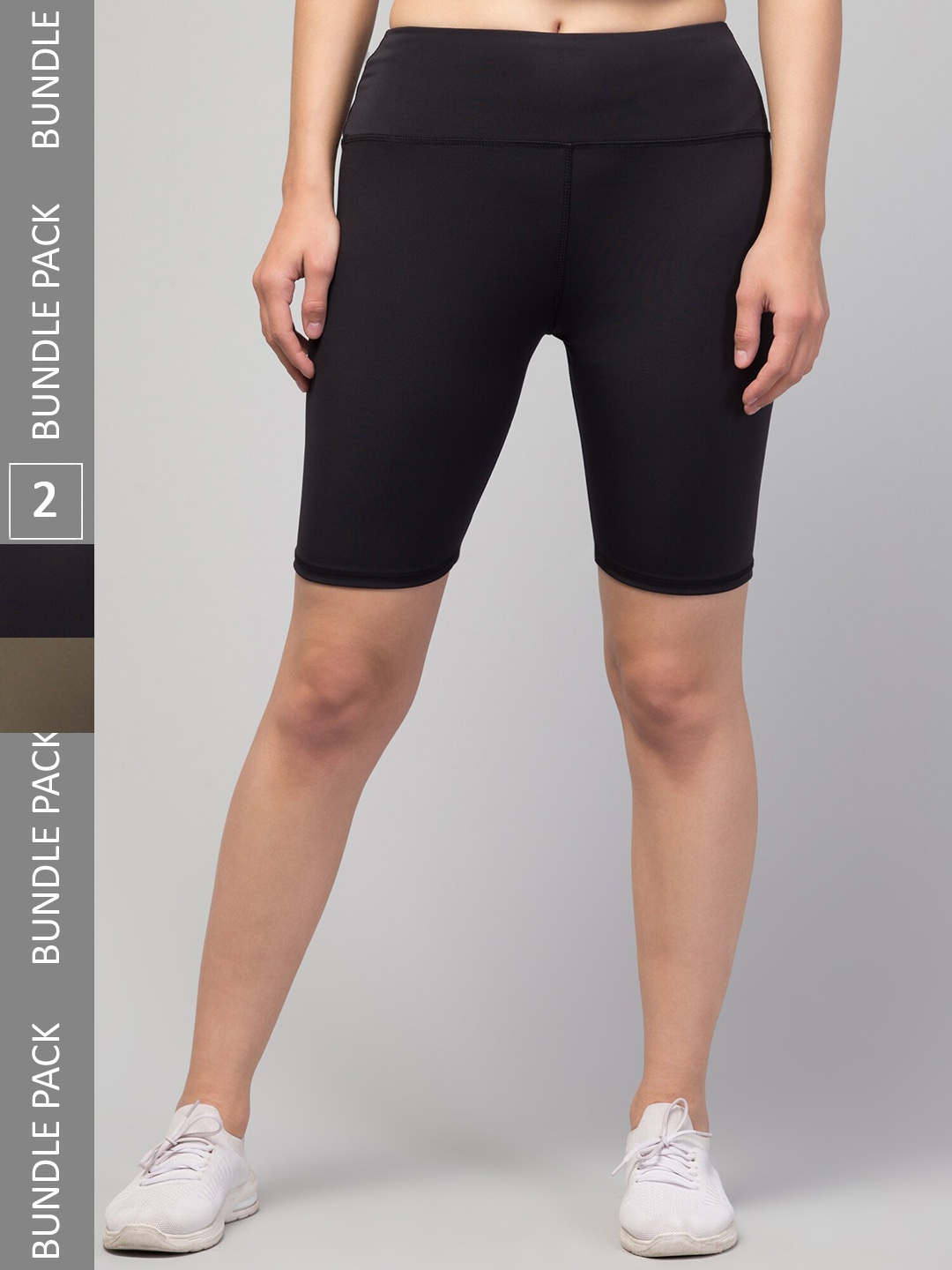 Apraa & Parma Women Pack Of 2 Skinny Fit Mid-Rise Cycling Shorts, Black