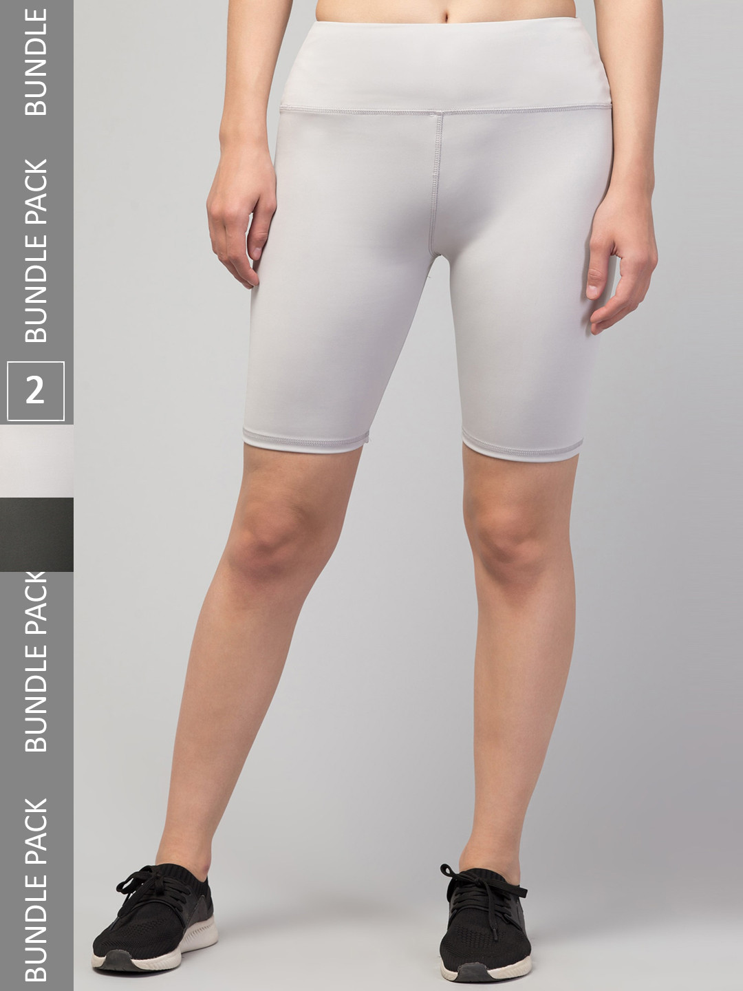 

Apraa & Parma Pack Of 2 Women Skinny Fit High-Rise Yoga Sports Shorts, Grey