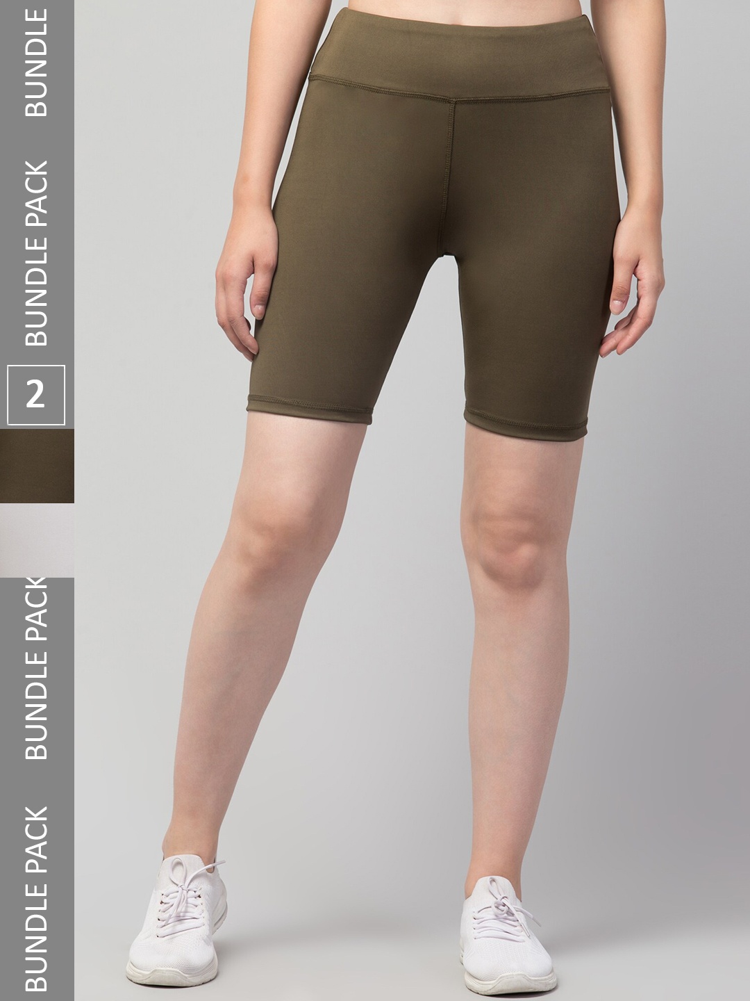 

Apraa & Parma Women Pack Of 2 Skinny Fit High-Rise Cycling Shorts, Olive